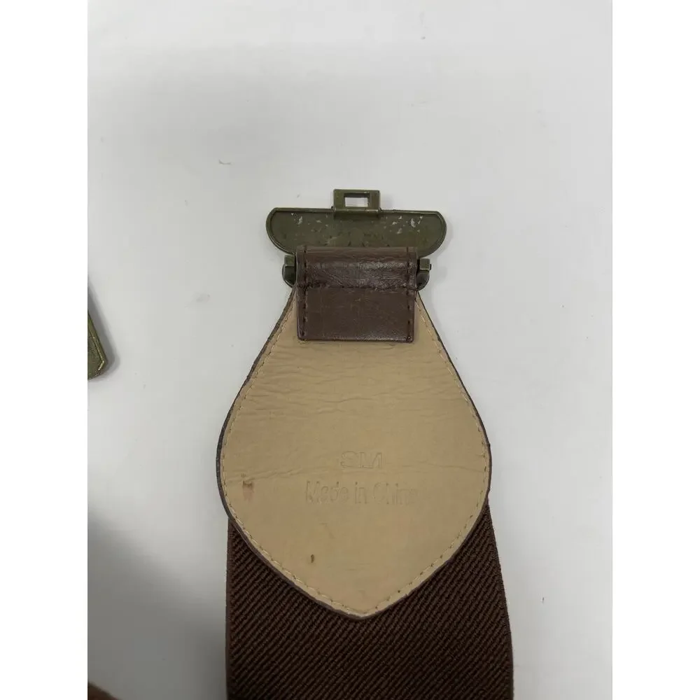 Women's Small Wide Stretch Belt‎ Boho Style Bronz Metal Leaf Clasp